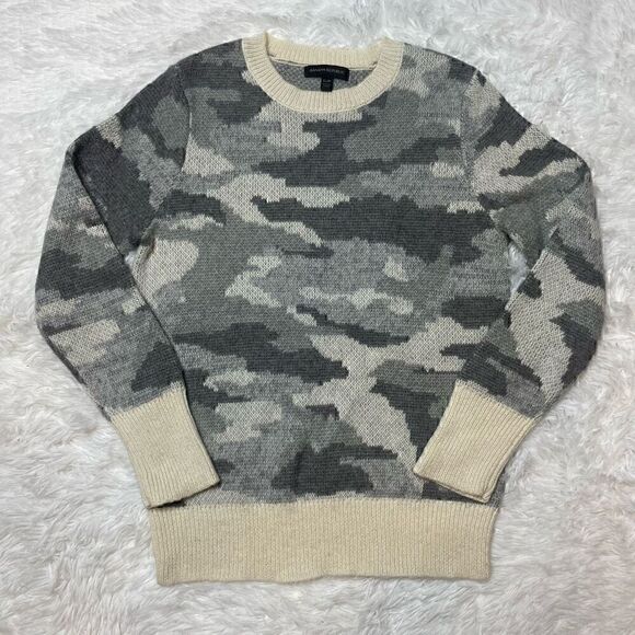 Banana Republic Sweater Camo Grey Size Small Cotton Wool Mohair Blend - Picture 4 of 8